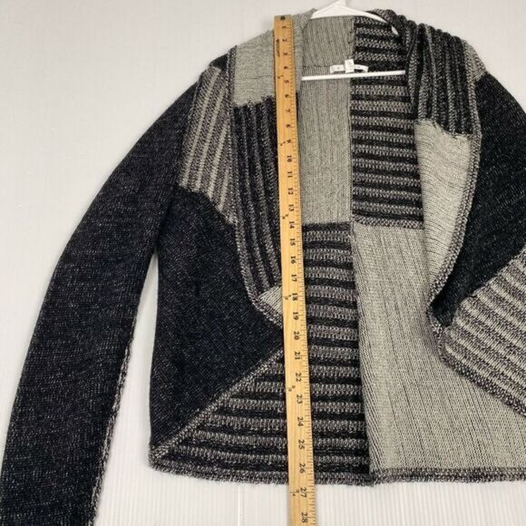 CAbi Women's Wool Blend Cardigan Sweater  Open Collared Gray Black Long Sleeve L - Picture 6 of 11
